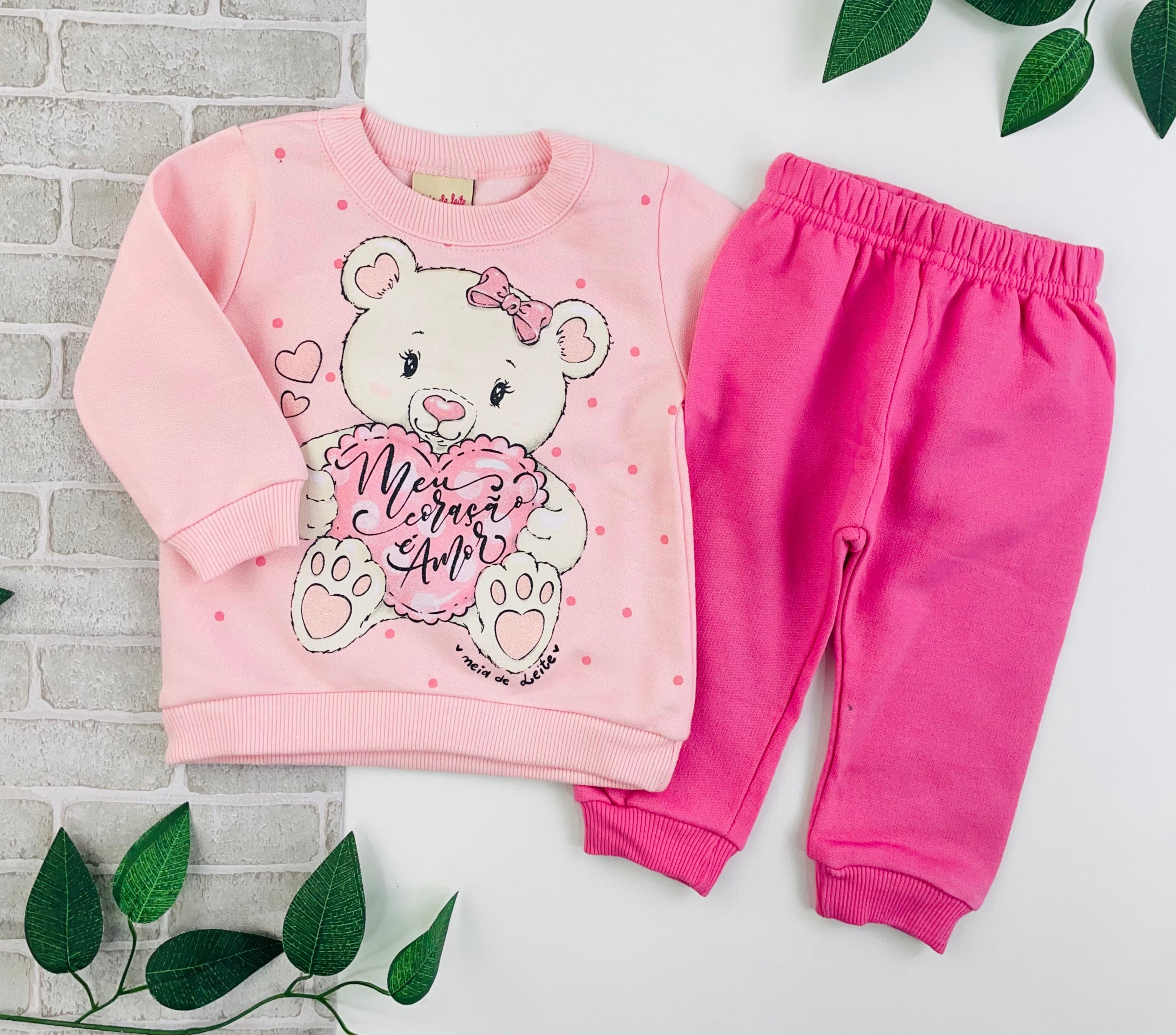 Conjunto Meia De Leite Bebe Feminino Meu Coração E Amor