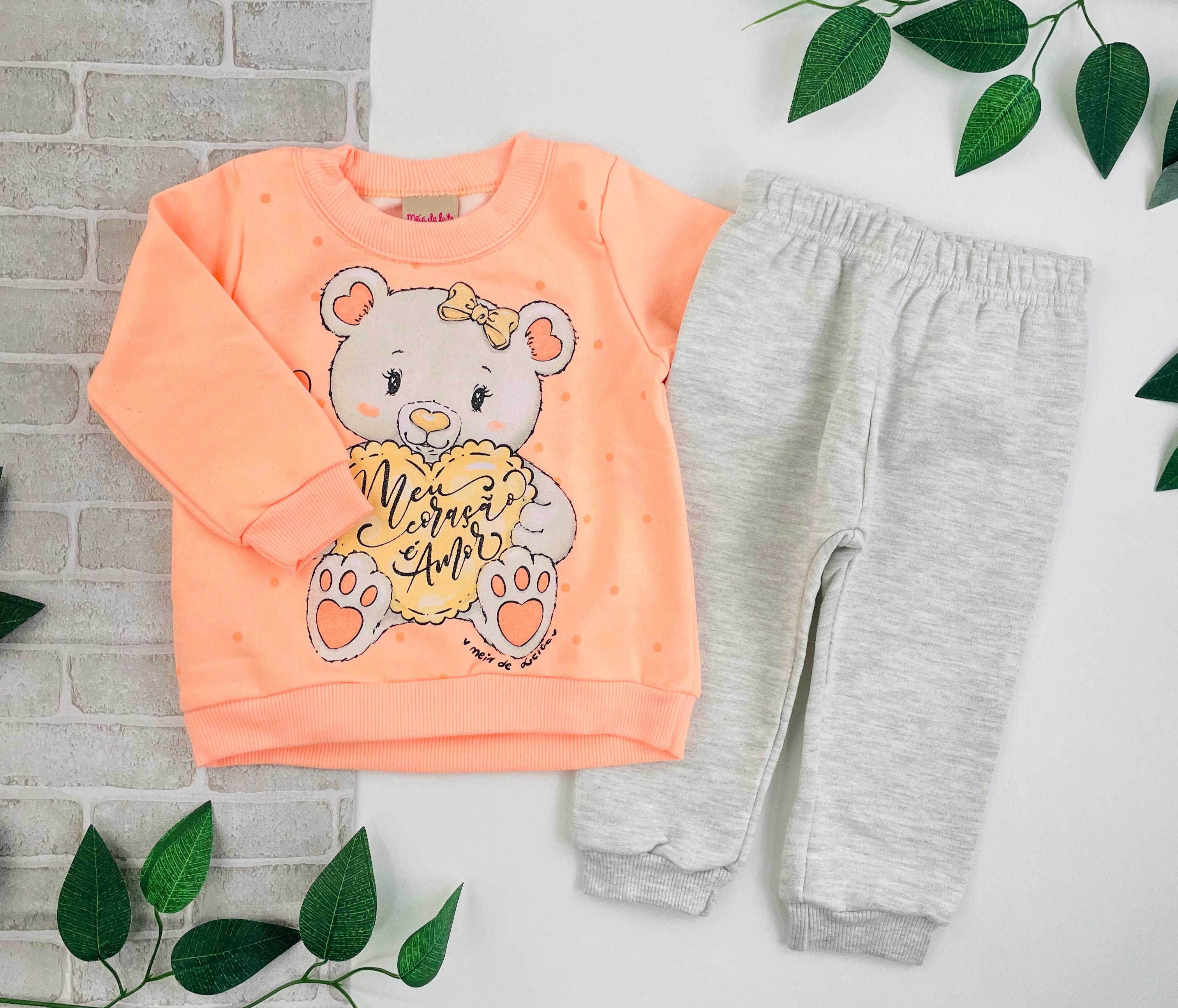 Conjunto Meia De Leite Bebe Feminino Meu Coração E Amor