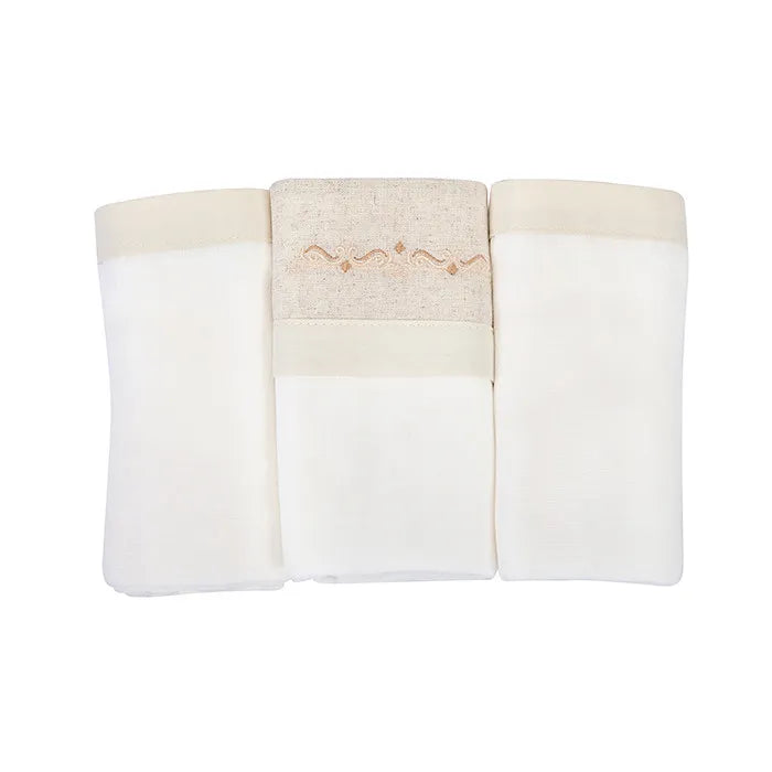 Kit Fralda Loupiot Nature Bordada Com Bainha 3 Peças