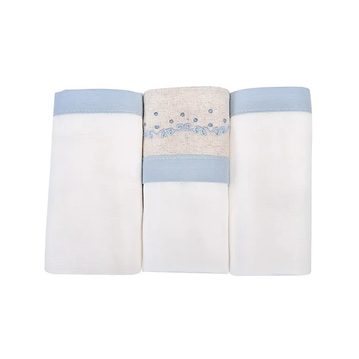 Kit Fralda Loupiot Nature Bordada Com Bainha 3 Peças
