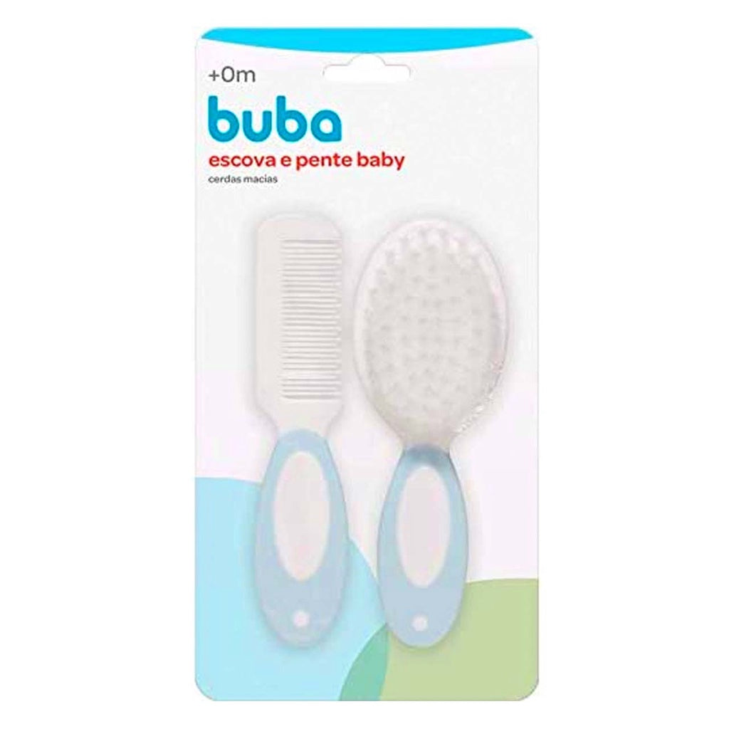 Kit Pente E Escova Cerdas Macias Buba Azul