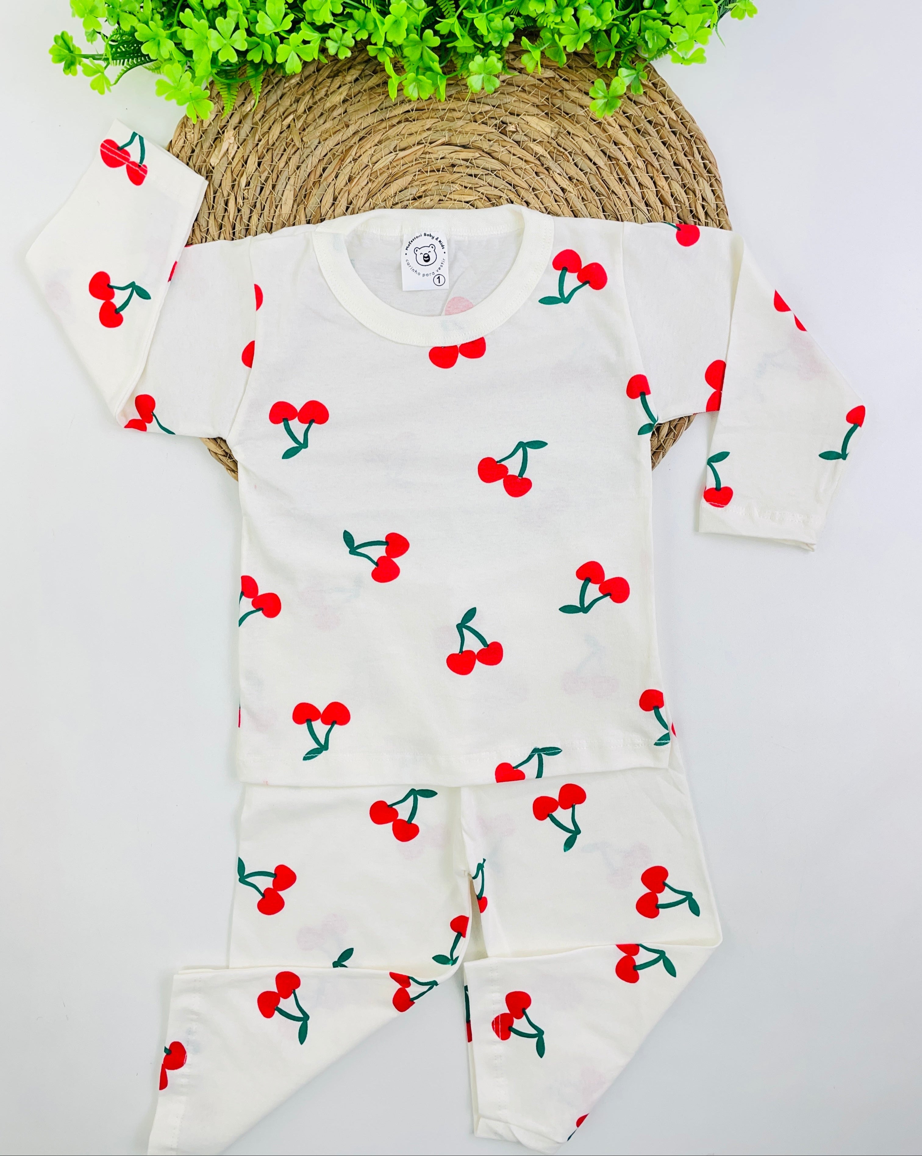 Pijama Manga Longa Mafessoni Cerejas
