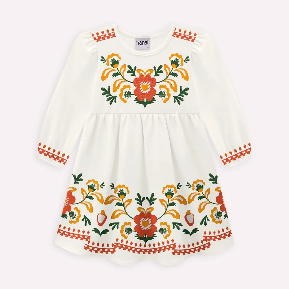 Vestido Manga Longa Nanai Flores