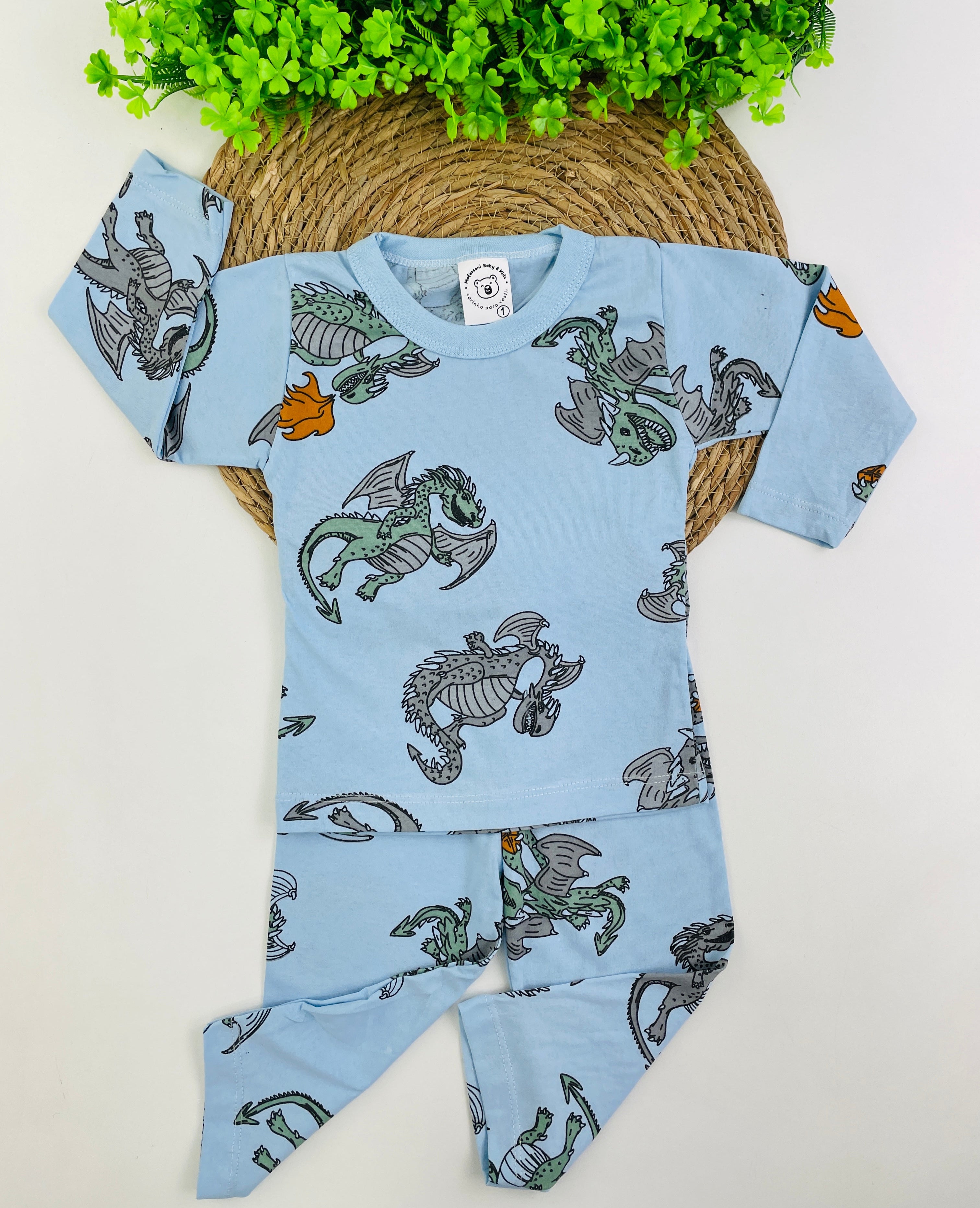 Pijama Manga Longa Mafessoni Dragão