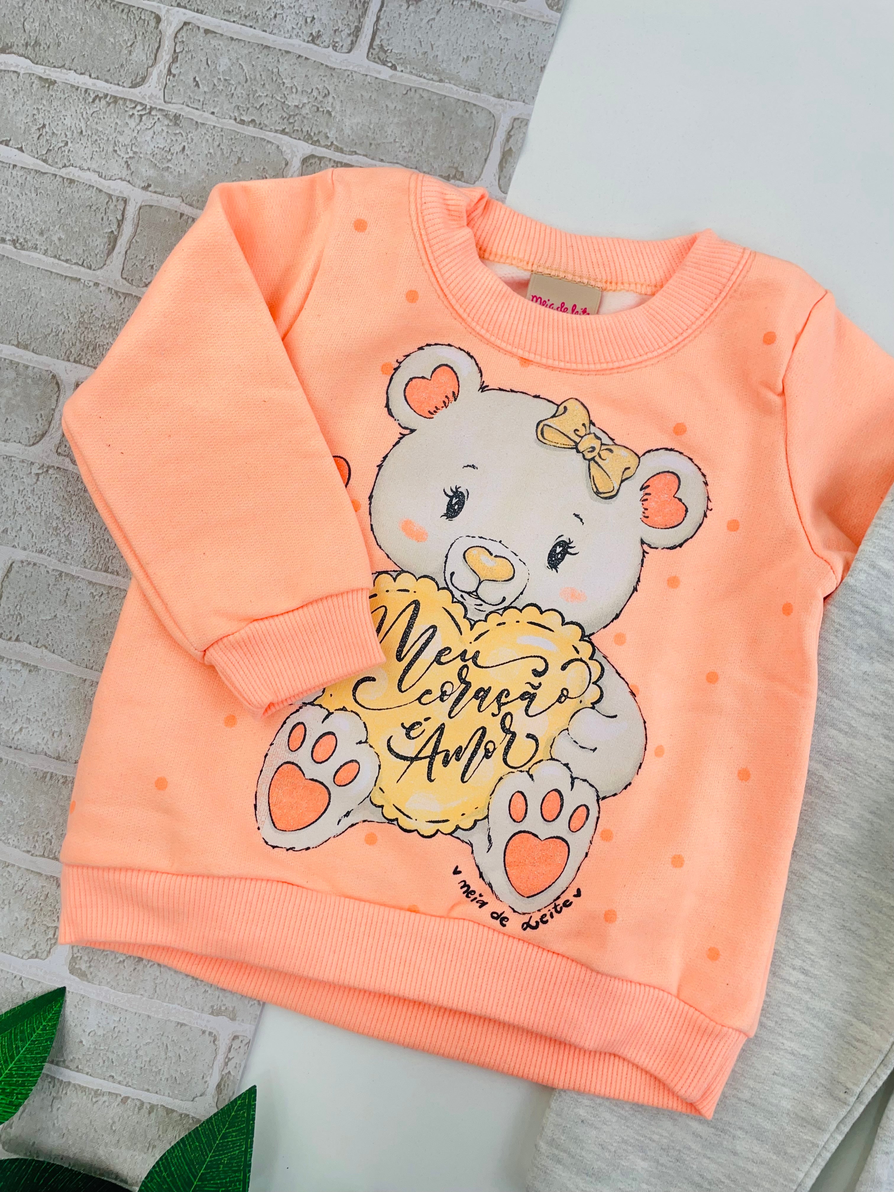 Conjunto Meia De Leite Bebe Feminino Meu Coração E Amor