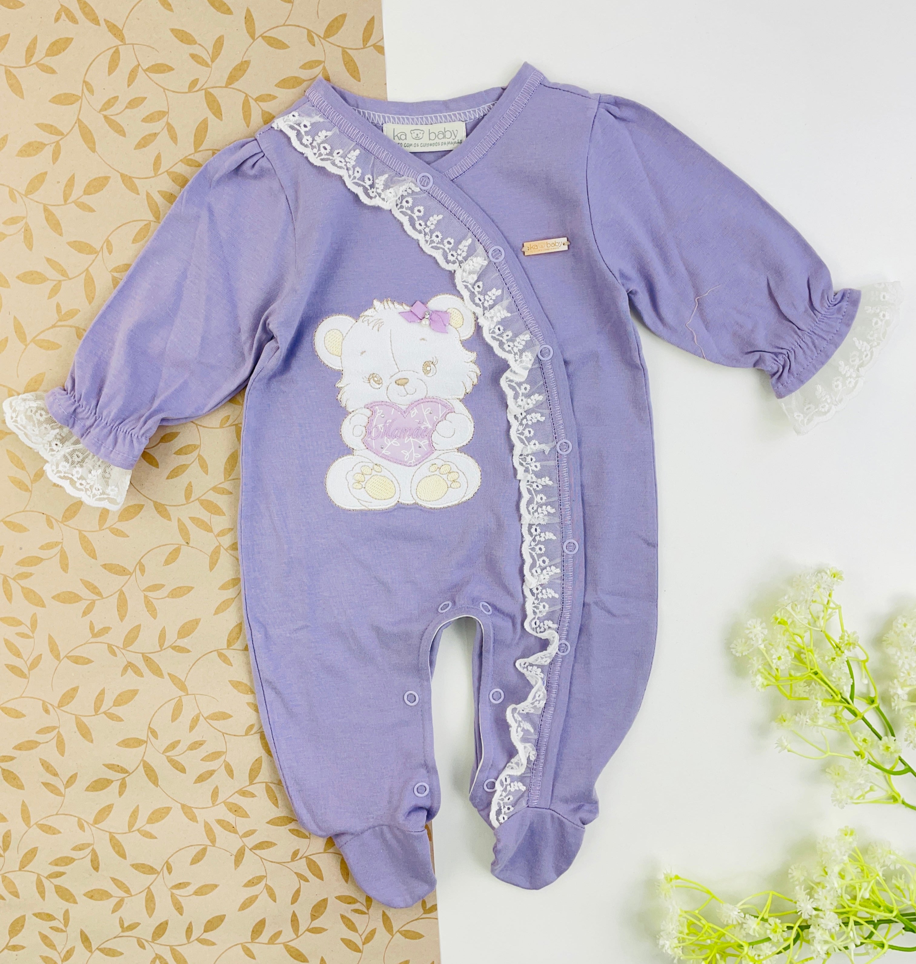 Macacão Manga Longa Feminino Bichinhos Bordados