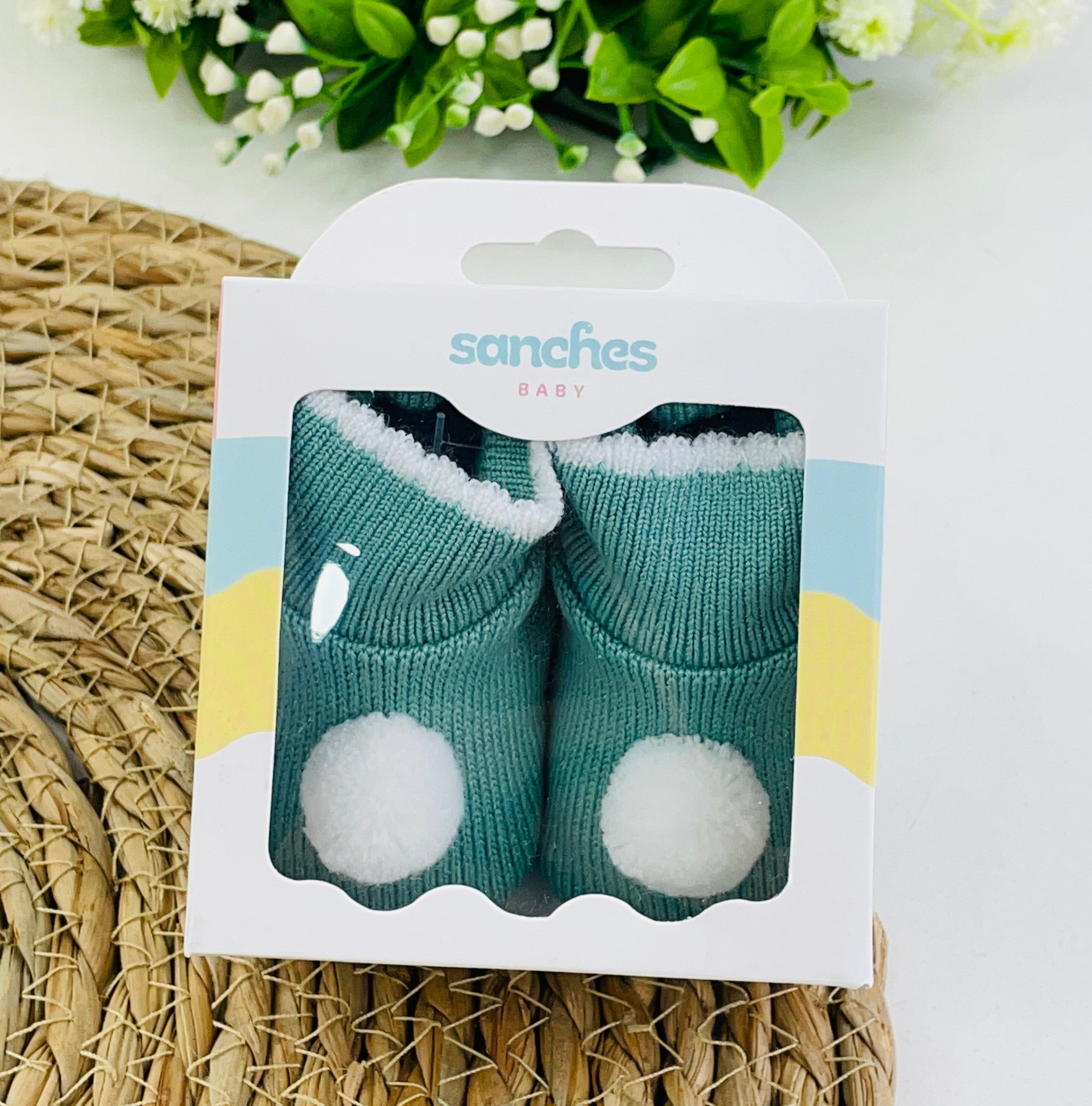 Sapatinho Pompom Sanches Baby De Tricot Liso Rn