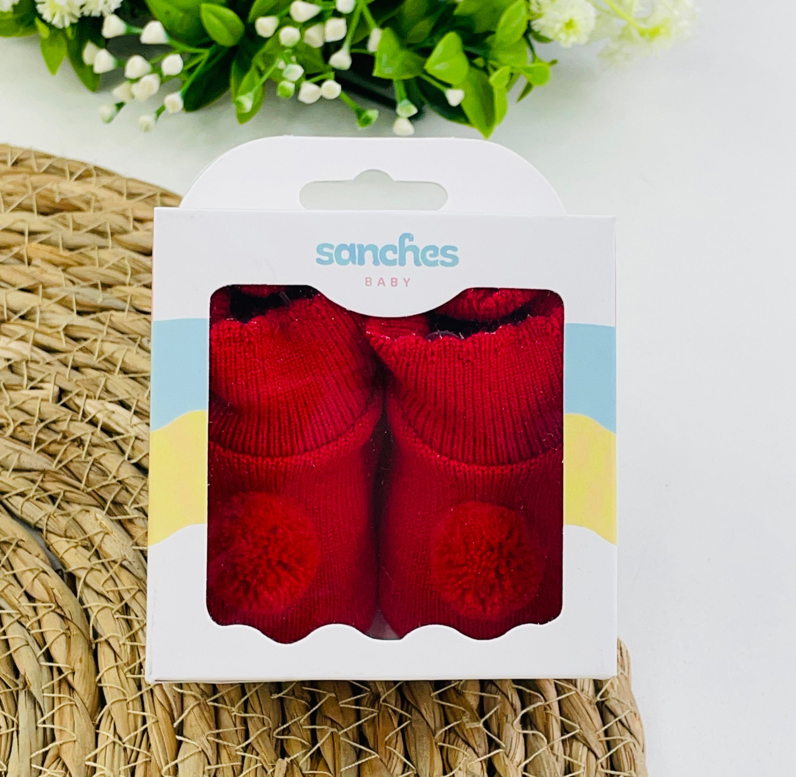 Sapatinho Pompom Sanches Baby De Tricot Liso Rn