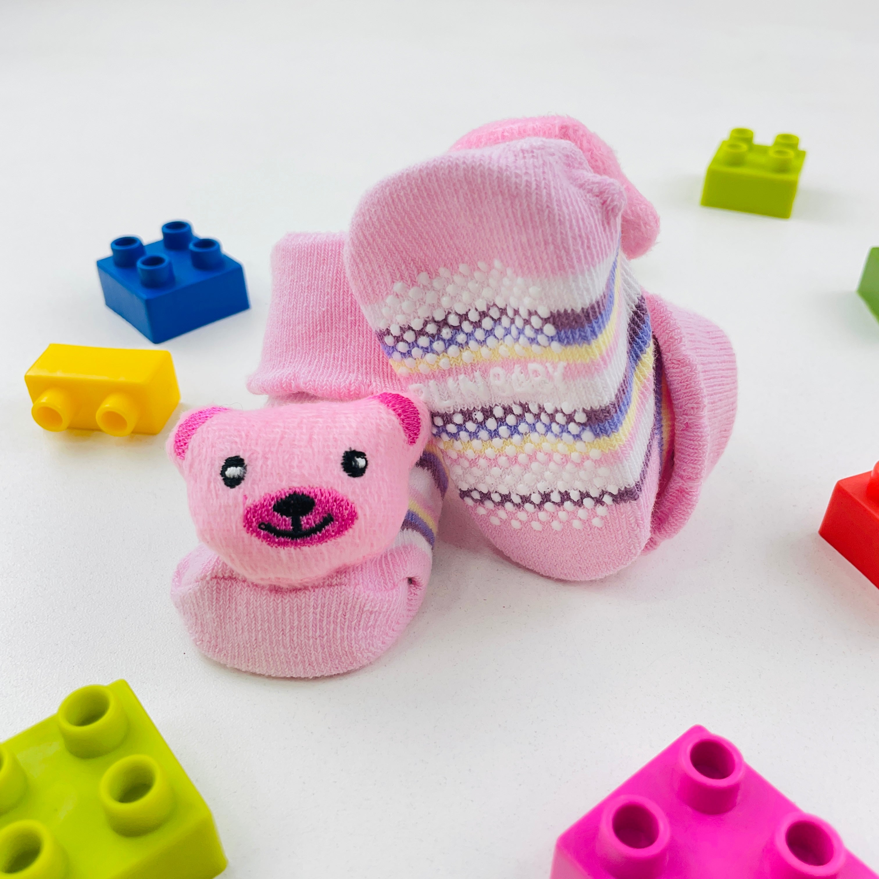Meia Bichinhos Plin Baby Urso Antiderrapante Rosa