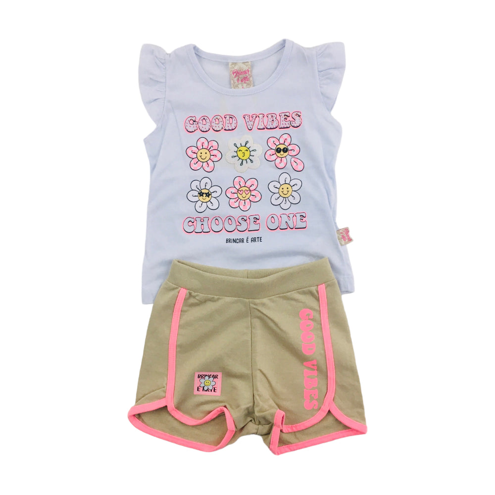 Conjunto Feminino Brincar E Arte Good Vibes Blusa E Short Moletinho