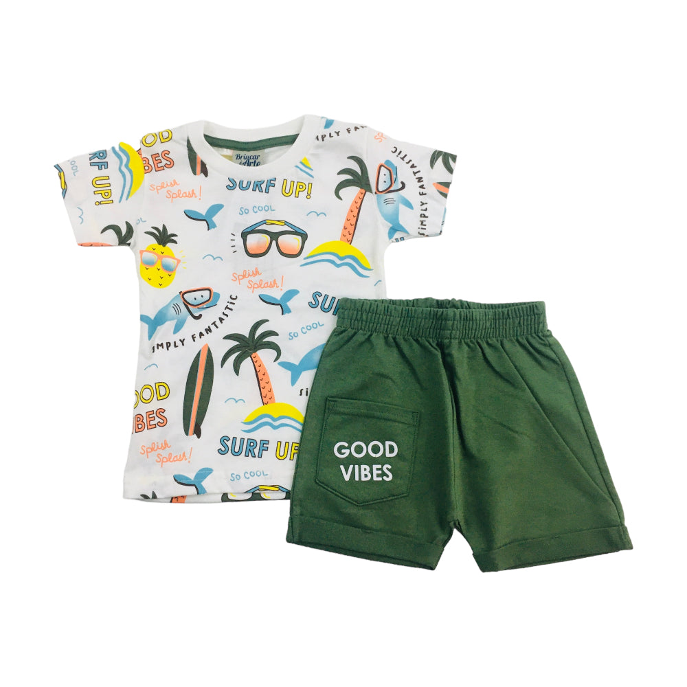 Conjunto Masculino Brincar E Arte Camiseta Surf E Bermuda Moletinho