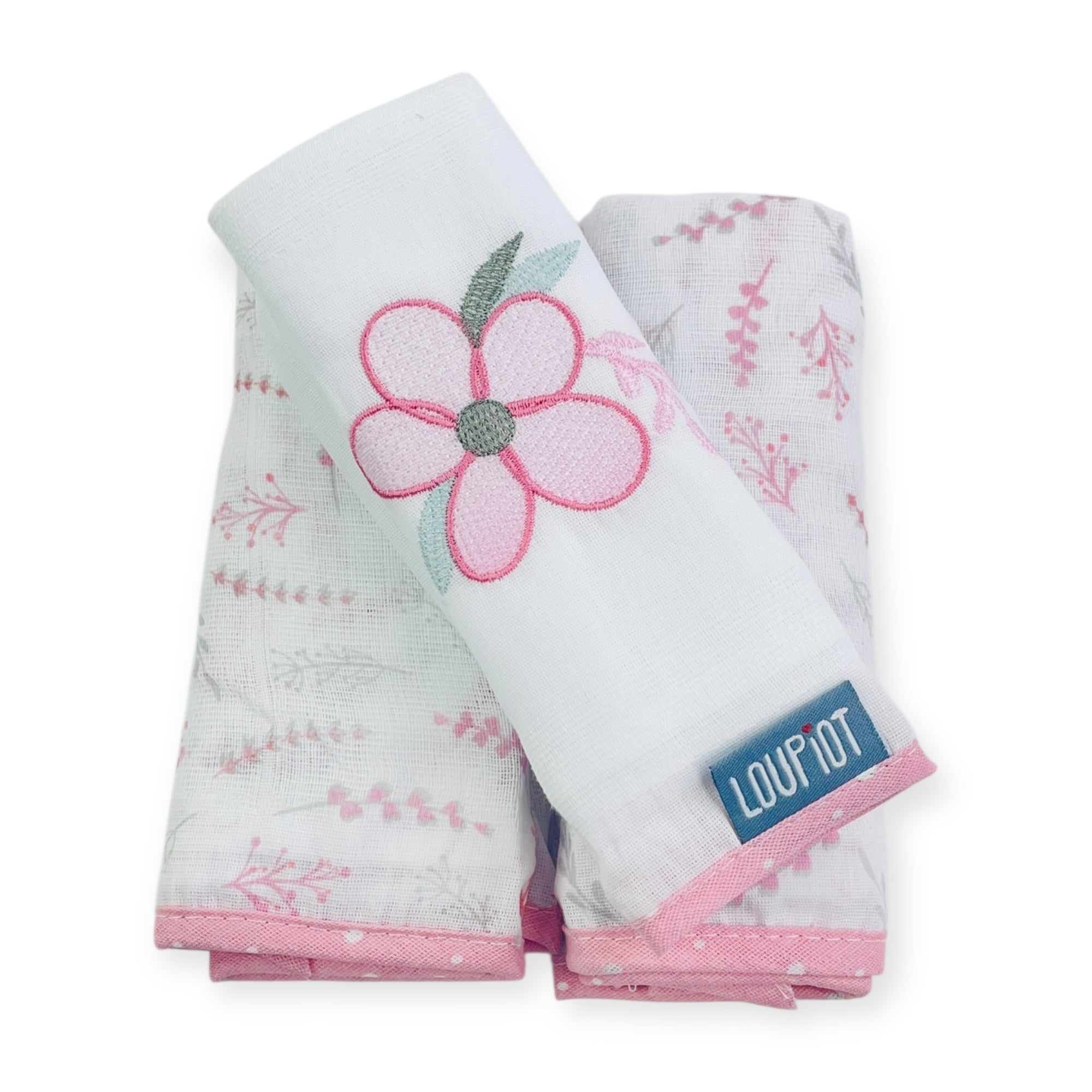 Kit Fralda Loupiot Estampada e Bordada Com Bainha 3 Peças