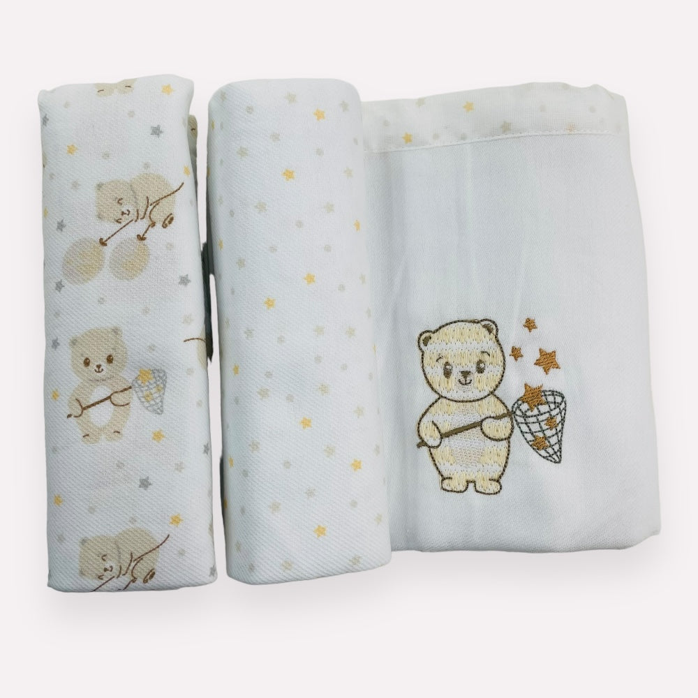 Kit Cueiro Rolinhos Baby Nice Ursinho 3 Peças- Bege - 80 X80 Cm