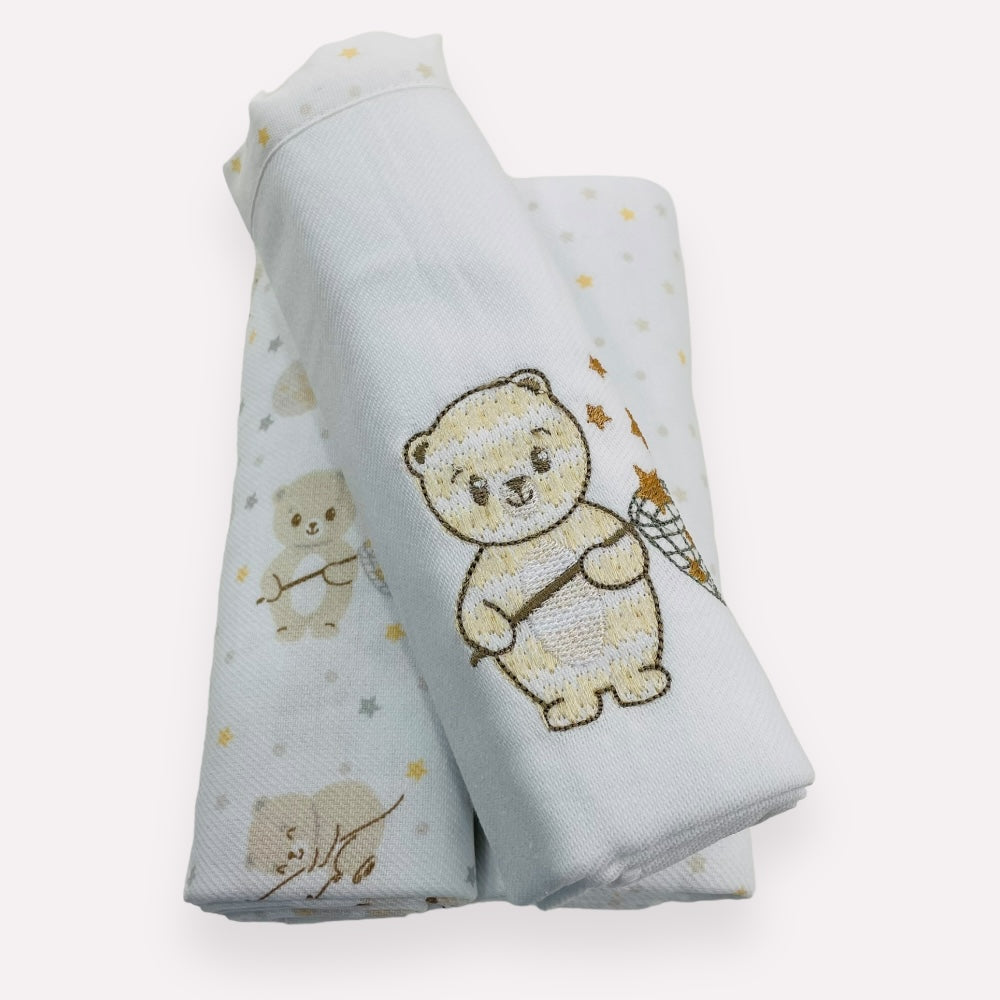 Kit Cueiro Rolinhos Baby Nice Ursinho 3 Peças- Bege - 80 X80 Cm