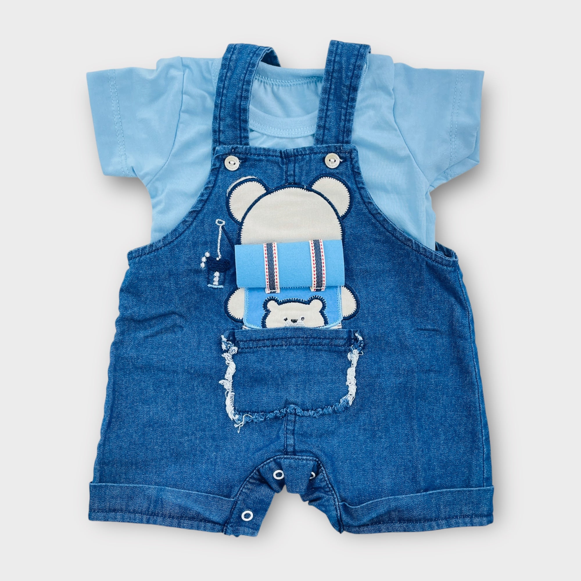 Jardineira Brokinha Urso Com Mochila