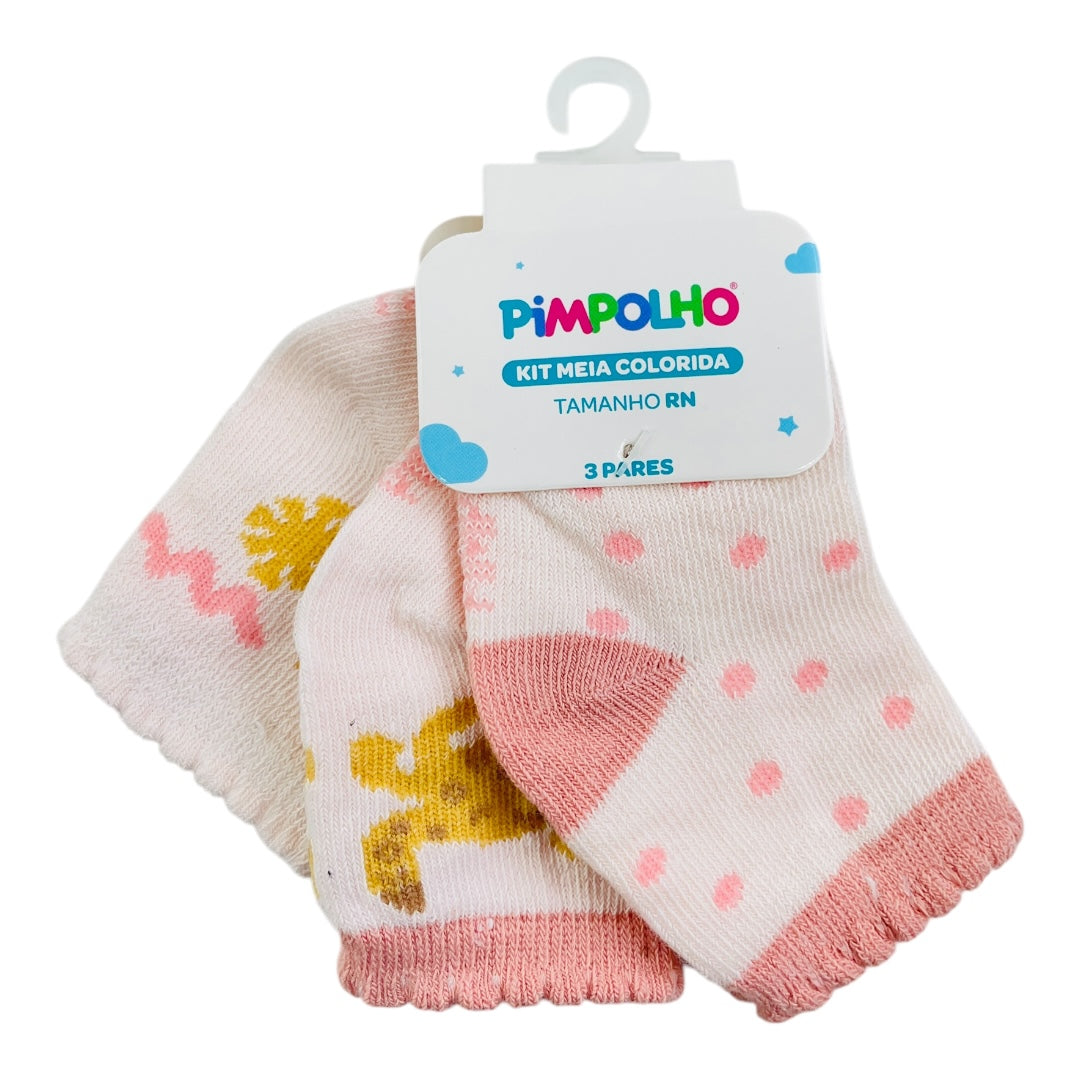 Kit Meia Pimpolho Colorida Rn Com 3 Peças