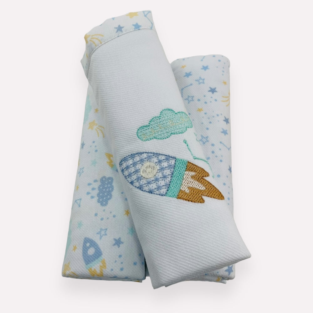 Kit Cueiro Rolinhos Baby Nice Foguete 3 Peças - Azul - 80X80 Cm