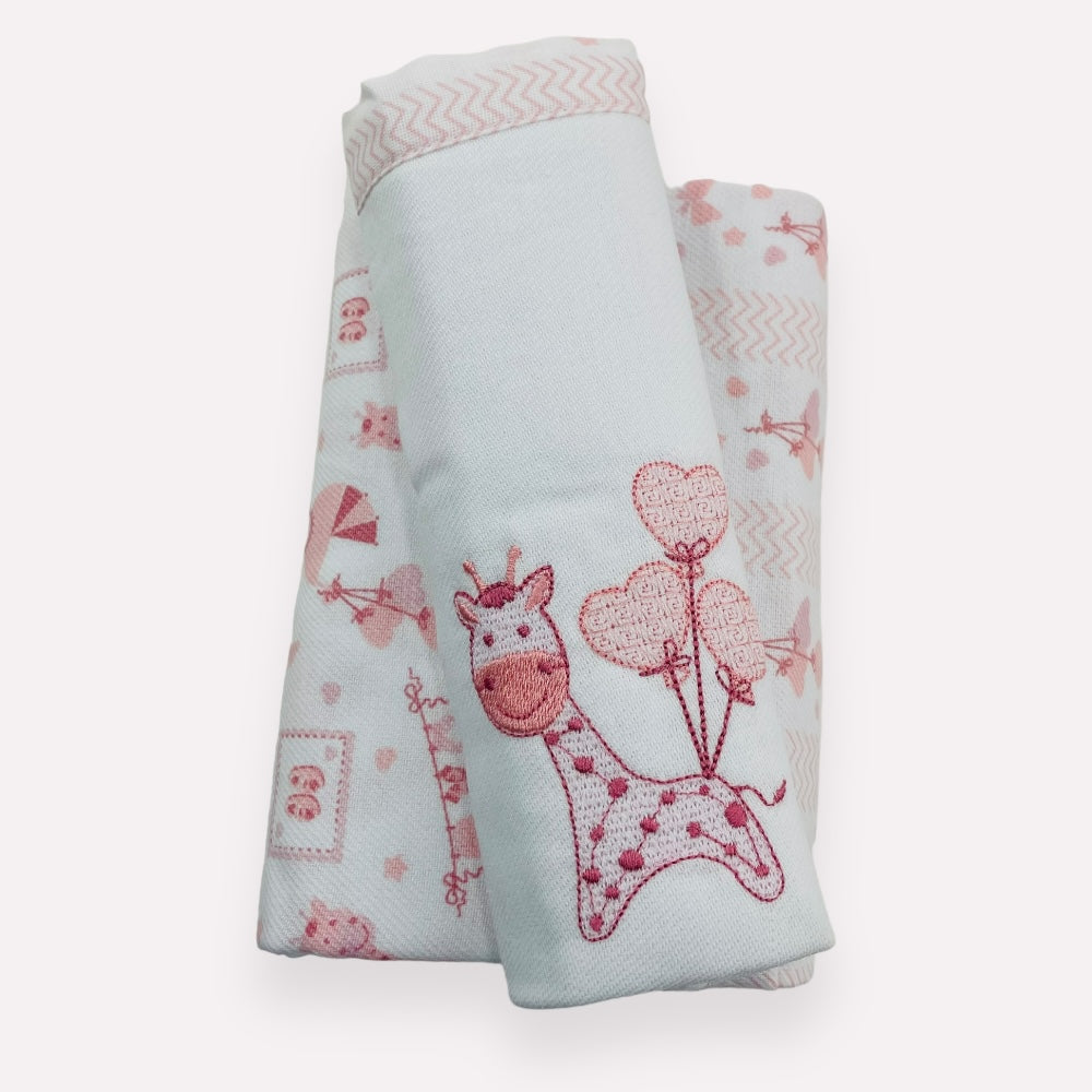 Kit Cueiro Rolinhos Baby Nice Girafa 3 Peças - Rose - 80X80 Cm