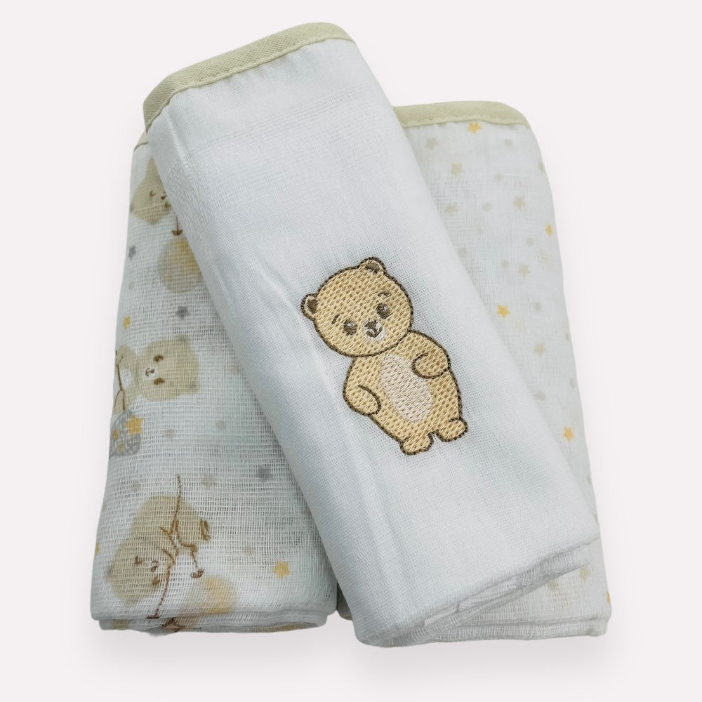 Kit Fralda Baby Nice Ursinho Com Bainha 3 Peças- Bege