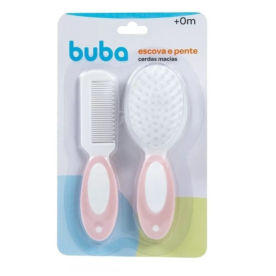 Kit Escova E Pente Buba Cerdas Macias +0 M Rosa