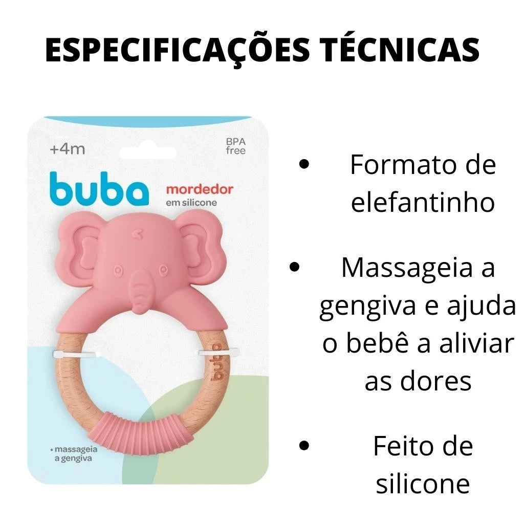 Mordedor Buba Elefante Em Silicone E Bambu +4M