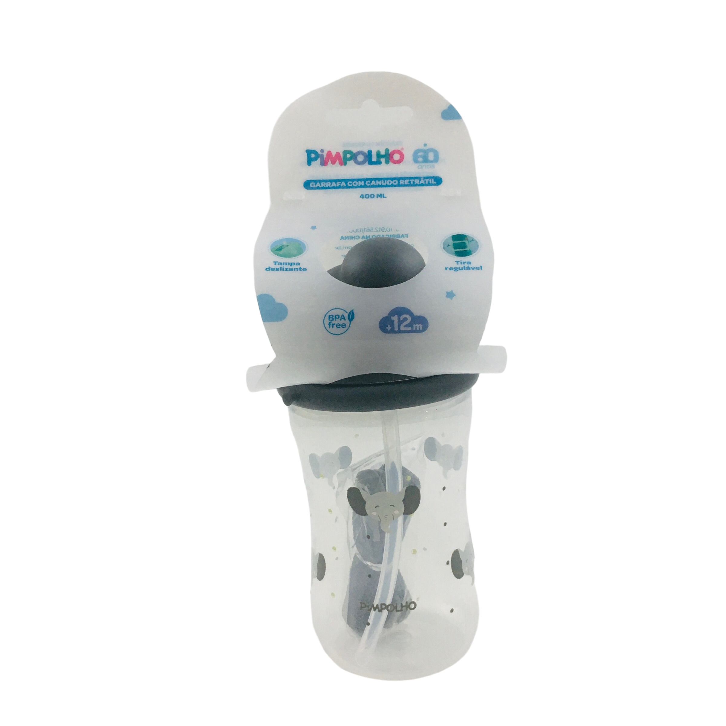 Garrafa Pimpolho Masculina Com Canudo Retratil 400Ml Elefante