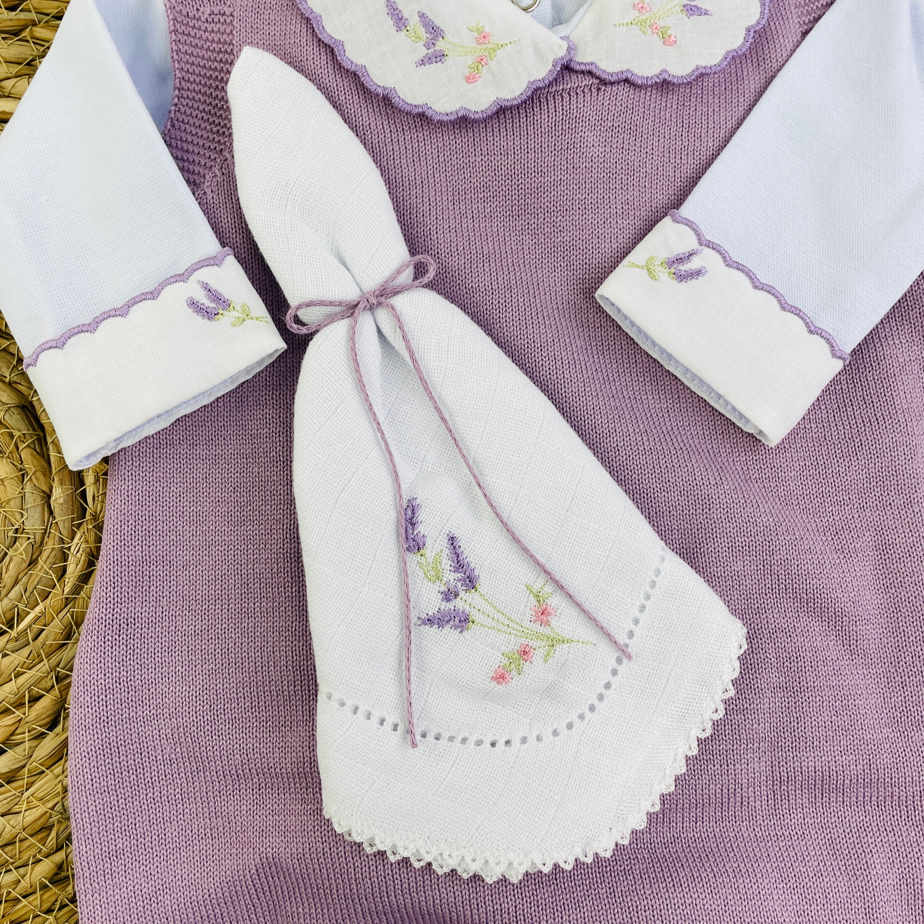 Conjunto Sanches Baby Bordado Em Tricot 3 Peças