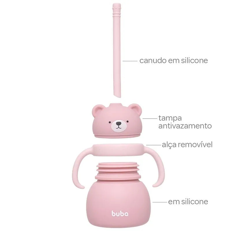 Copo Buba Em Silicone Ursinho Com Canudo +6M