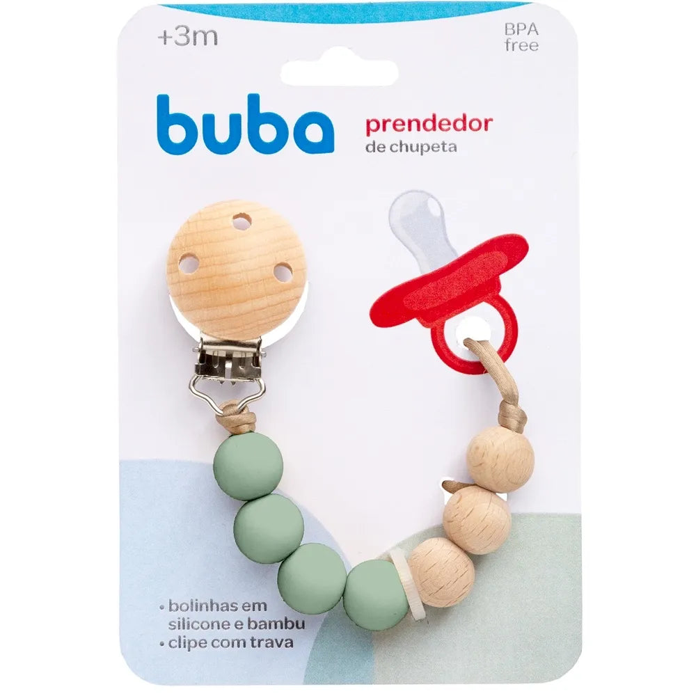 Prendedor Buba De Chupeta Em Silicone E Bambu +3M