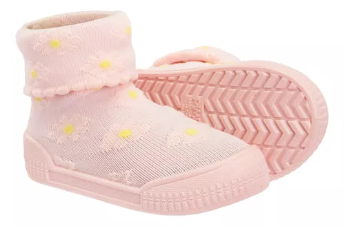 Meia Pimpolho Flores Com Sola Comfort Com Vira