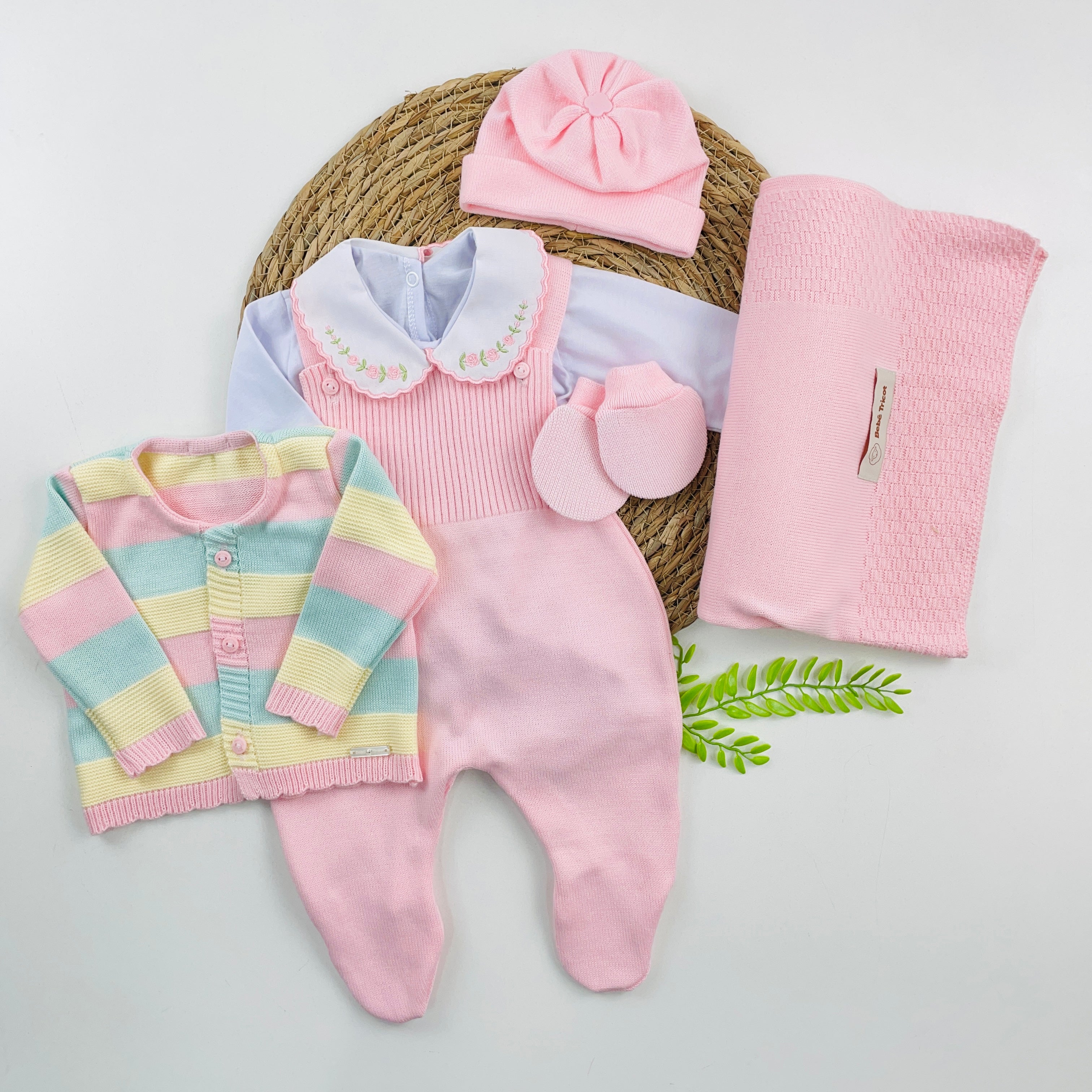 Saida De Maternidade Bebe Tricot Listrada 6 Pcs