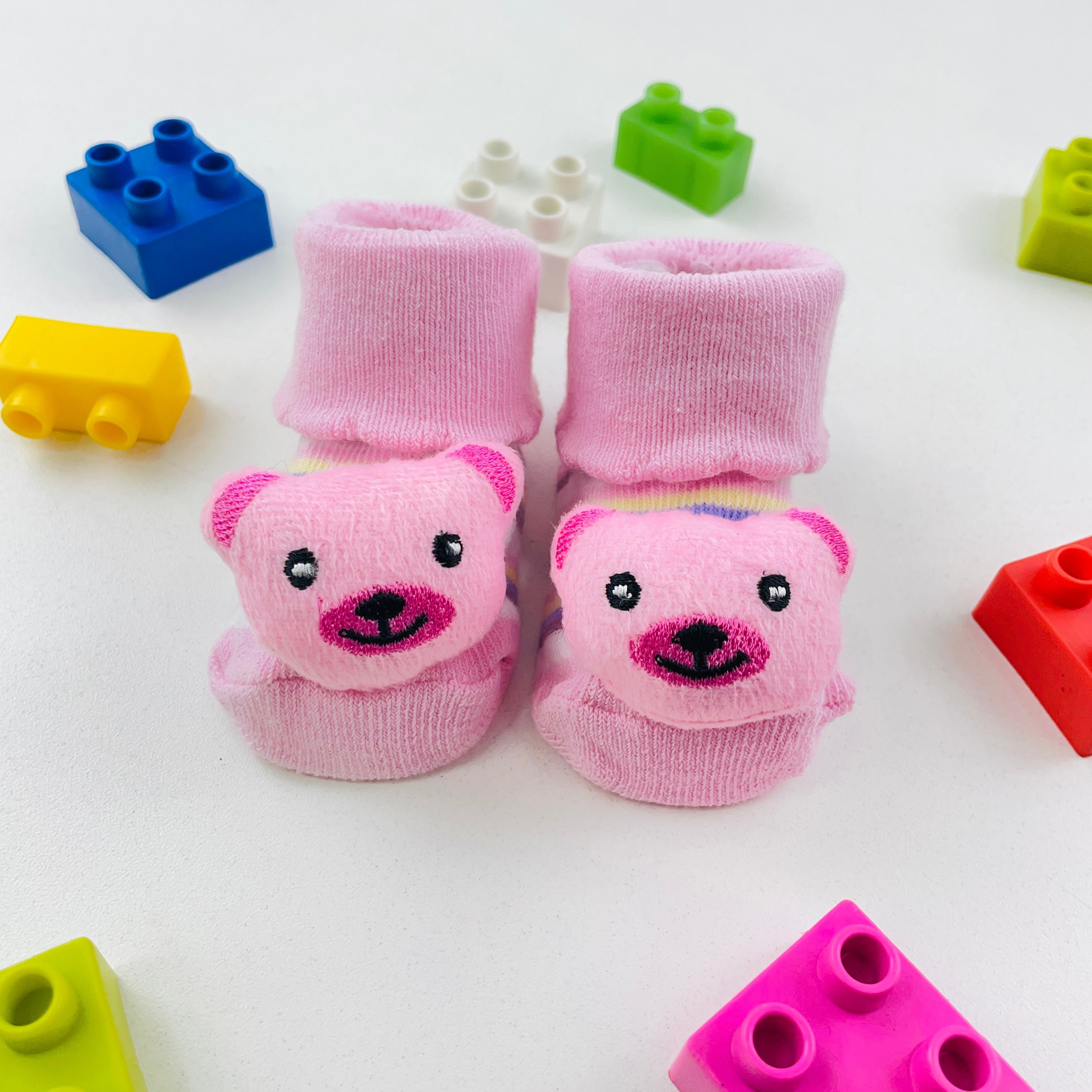 Meia Bichinhos Plin Baby Urso Antiderrapante Rosa