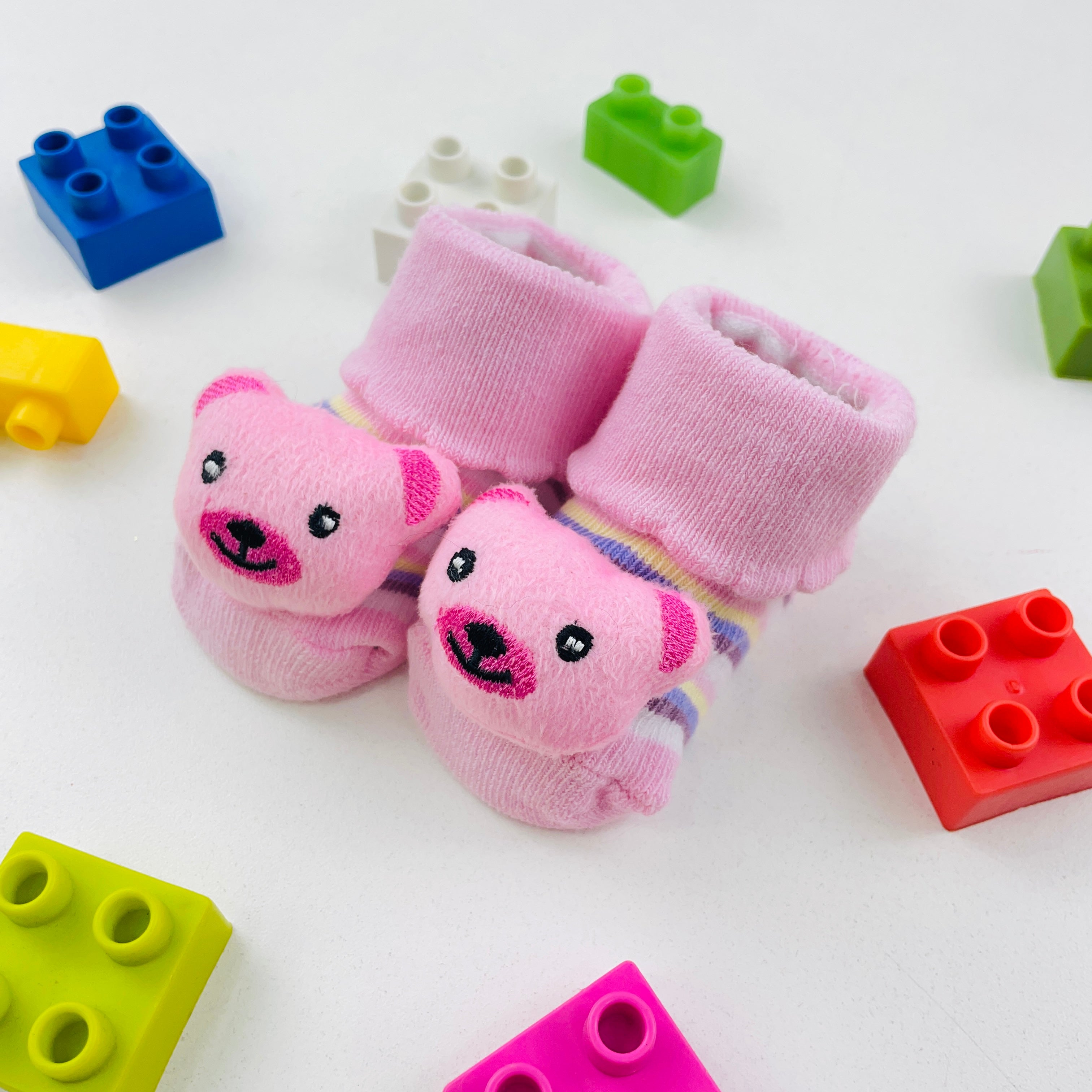 Meia Bichinhos Plin Baby Urso Antiderrapante Rosa