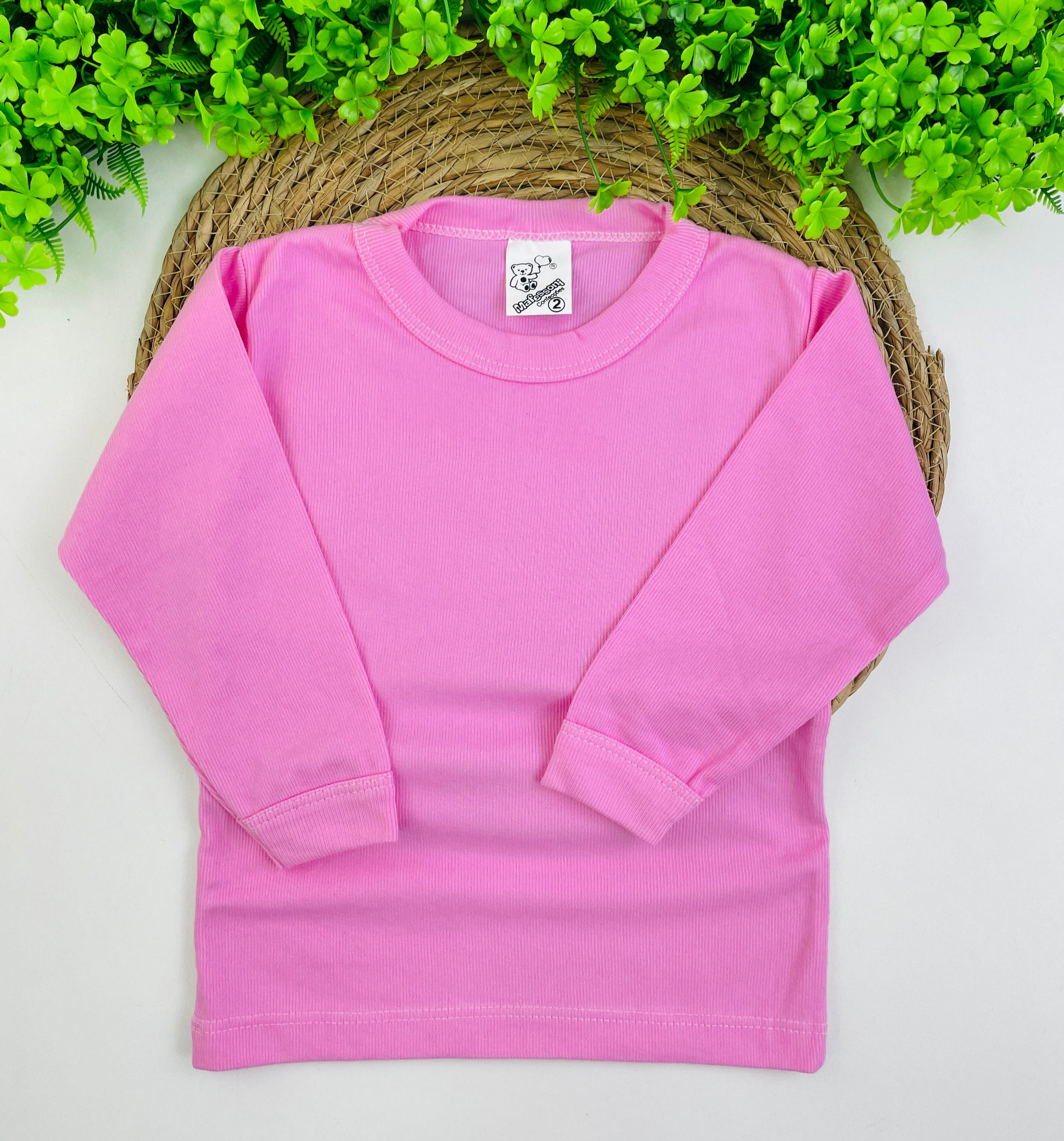 Camiseta Manga Longa Mafessoni Canelada Rosa