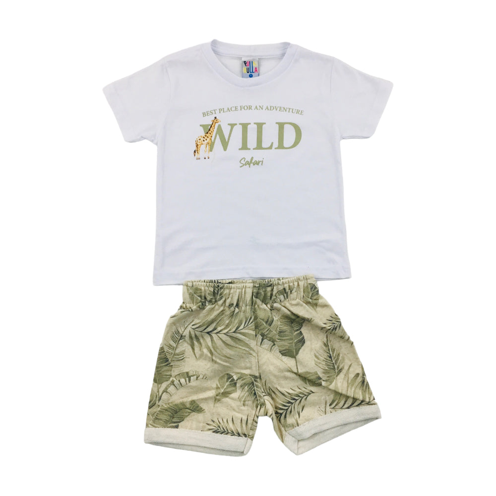 Conjunto Masculino Pulla Bulla Wild Safari Camiseta E Bermuda Moletinho