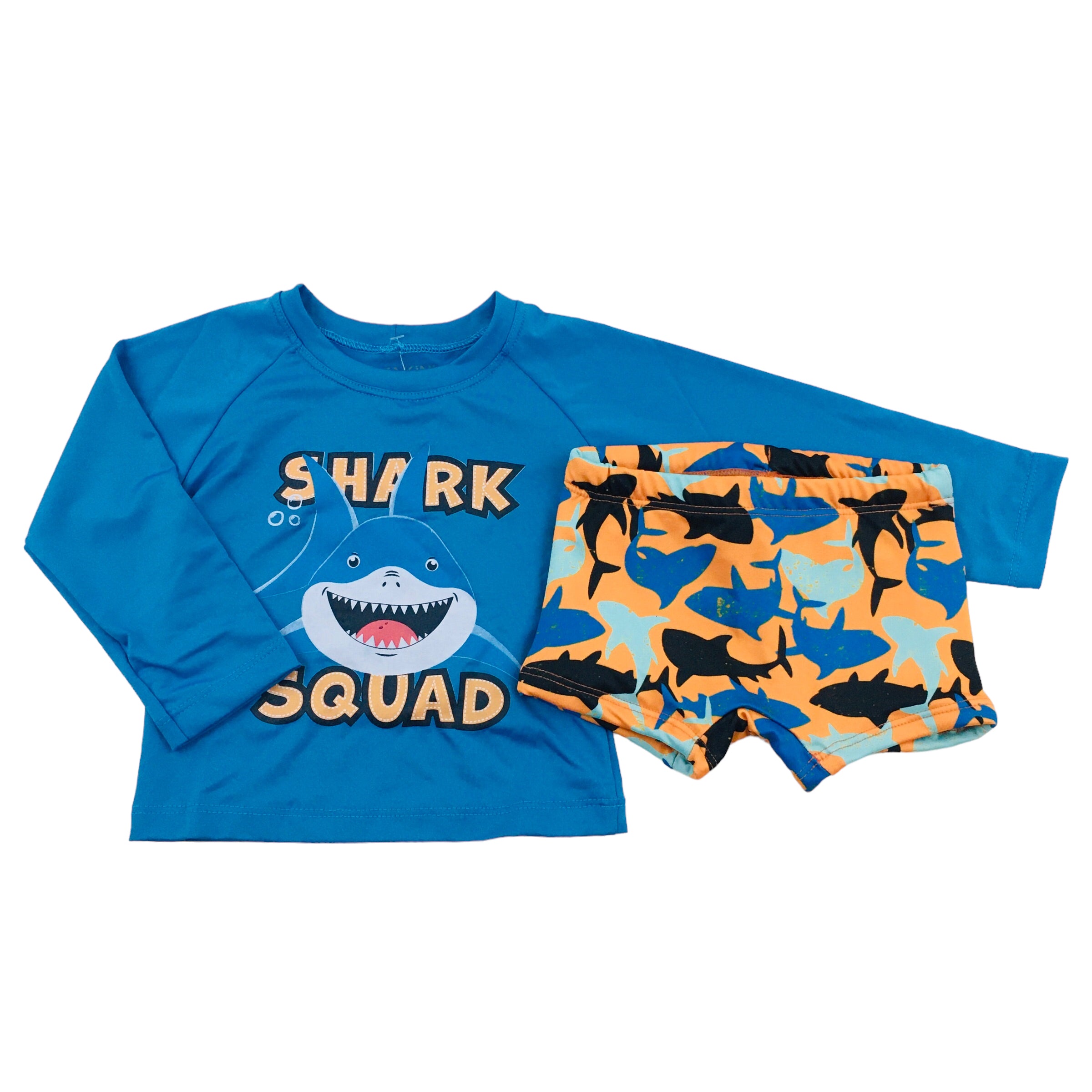 Conjunto Fakini Beach Wear Camiseta Manga Longa E Sunga Shark Squad