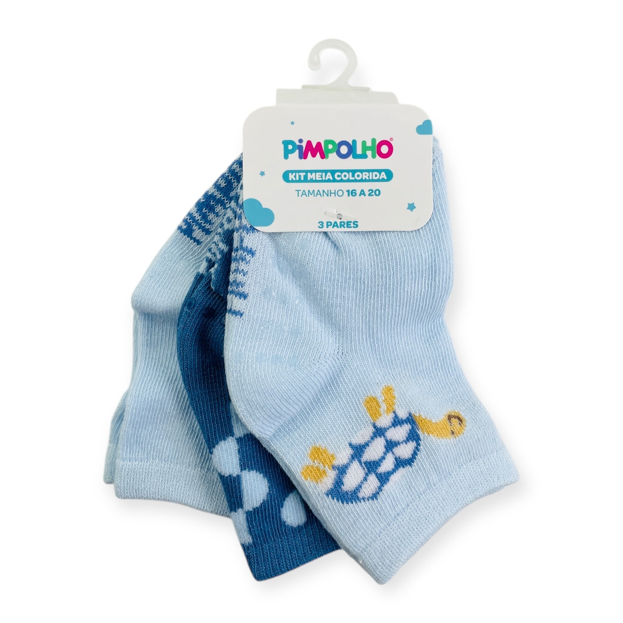 Kit Meia Colorida Masc Pimpolho Antiderrapante Com 3 Pares