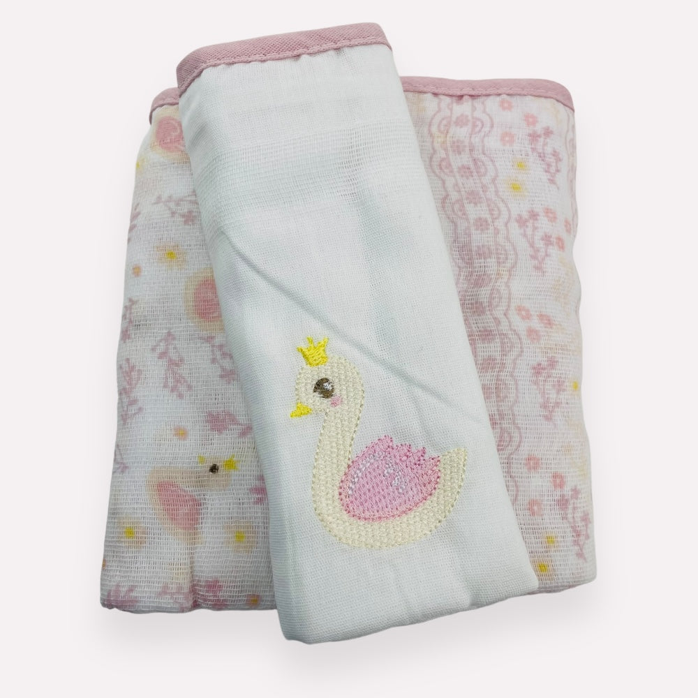 Kit Fralda Baby Nice Cisne Com Bainha 3 Peças- Rosa