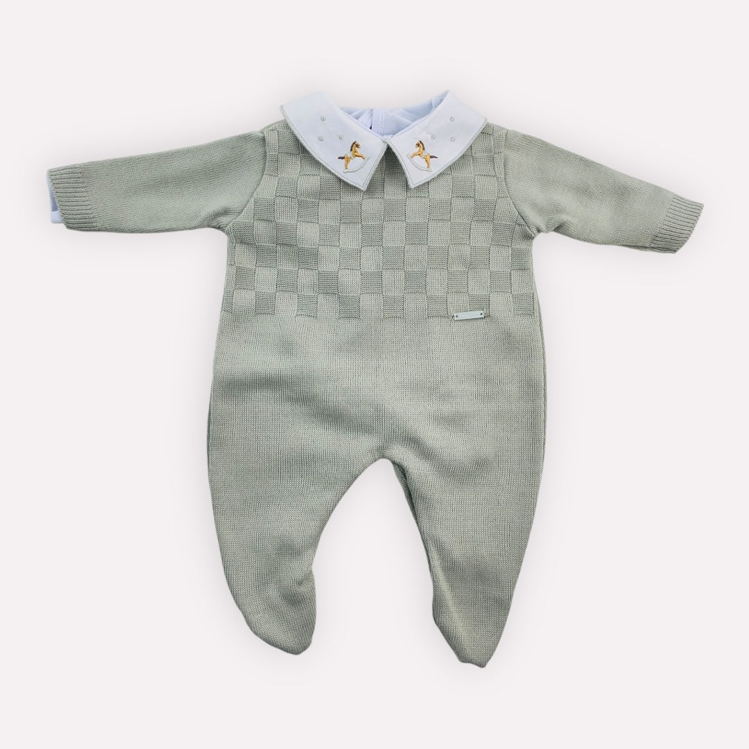 Saída De Maternidade Bebe Tricot Quadriculada 3 Peças