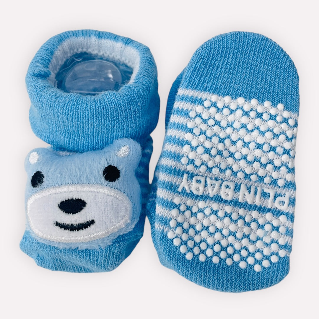 Meia Sapatilha Plin Baby Urso Listras Antiderrapante Azul