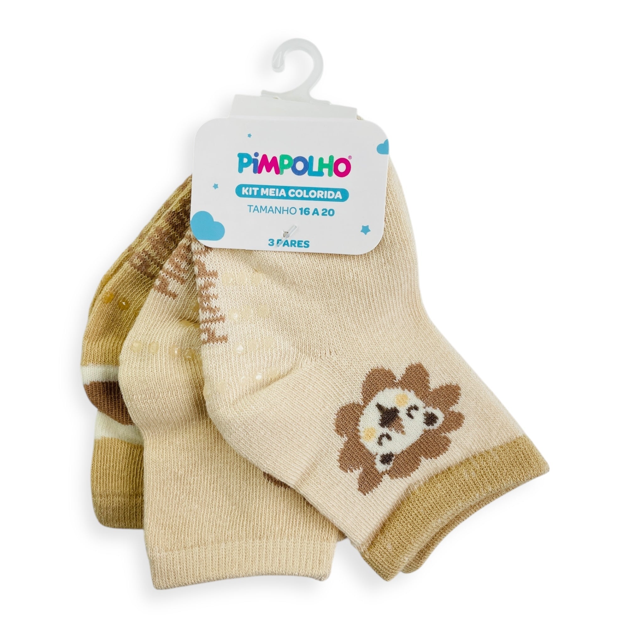 Kit Meia Colorida Masc Pimpolho Antiderrapante Com 3 Pares