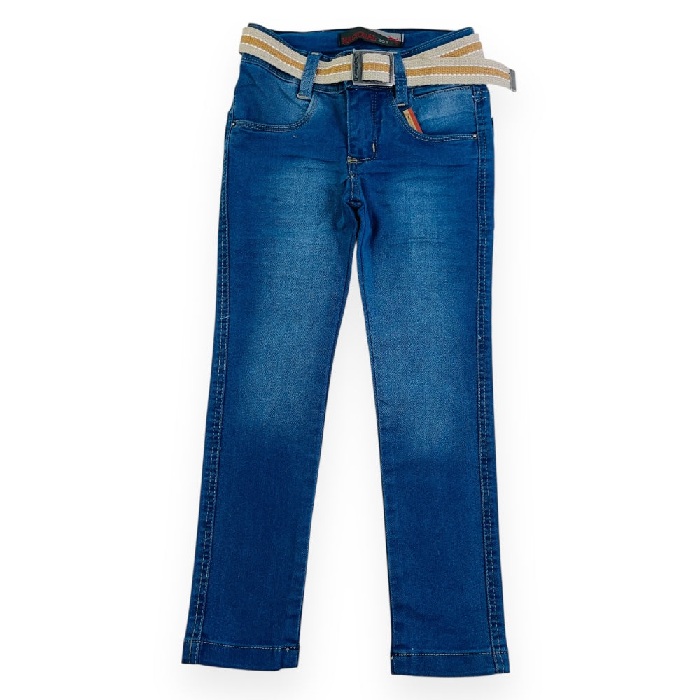 Calça Nacional Jeans Infantil Reta  Com Cinto