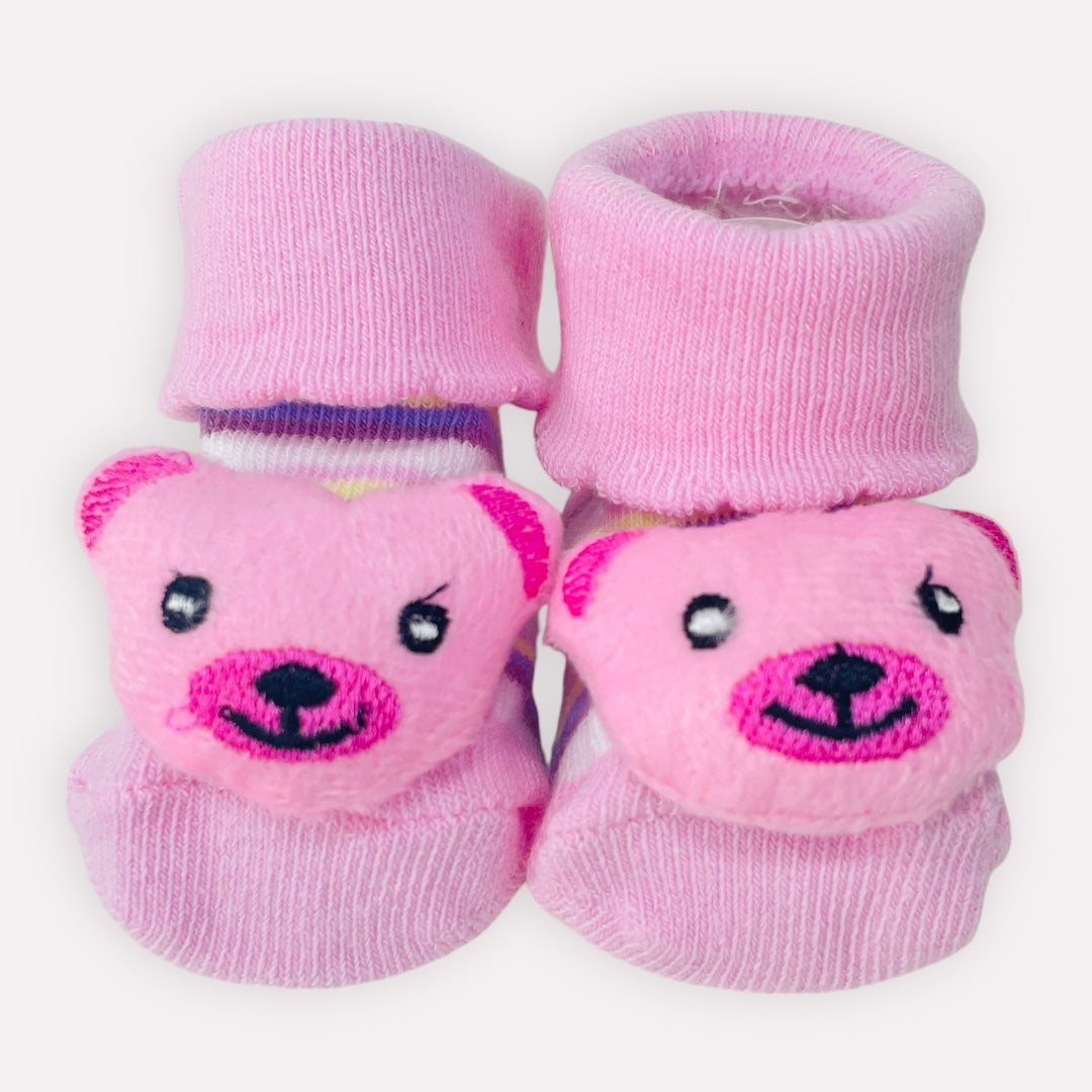 Meia Plin Baby Urso Antiderrapante Rosa