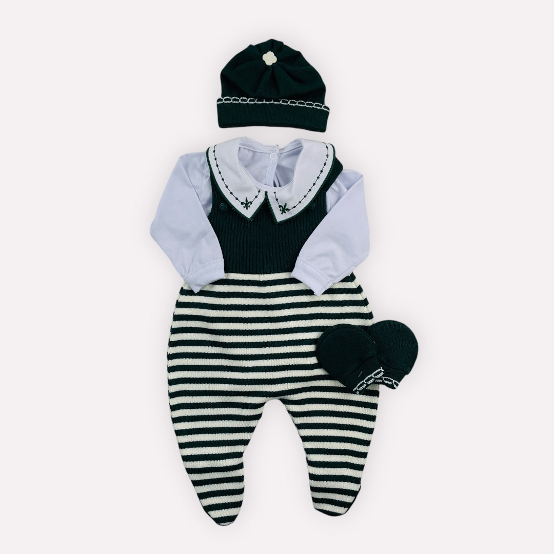 Saida De Maternidade Bebe Tricot Listrada 6 Peças