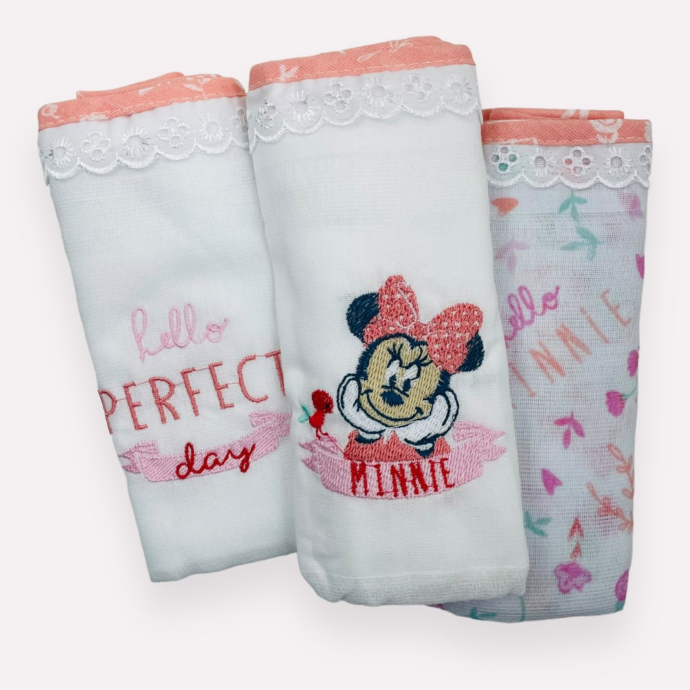 Fralda Disney Baby Da Minnie Bordada Com 3 Peças