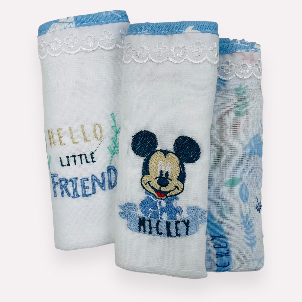 Fralda Disney Baby Do Mickey Bordada Com 3 Peças