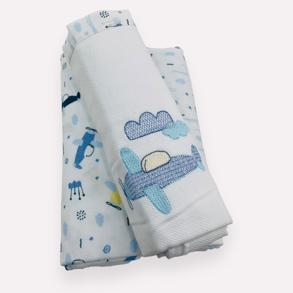 KIT CUEIRO ROLINHOS BABY NICE AVIAO 3 PCS - MARINHO - 80X80CM
