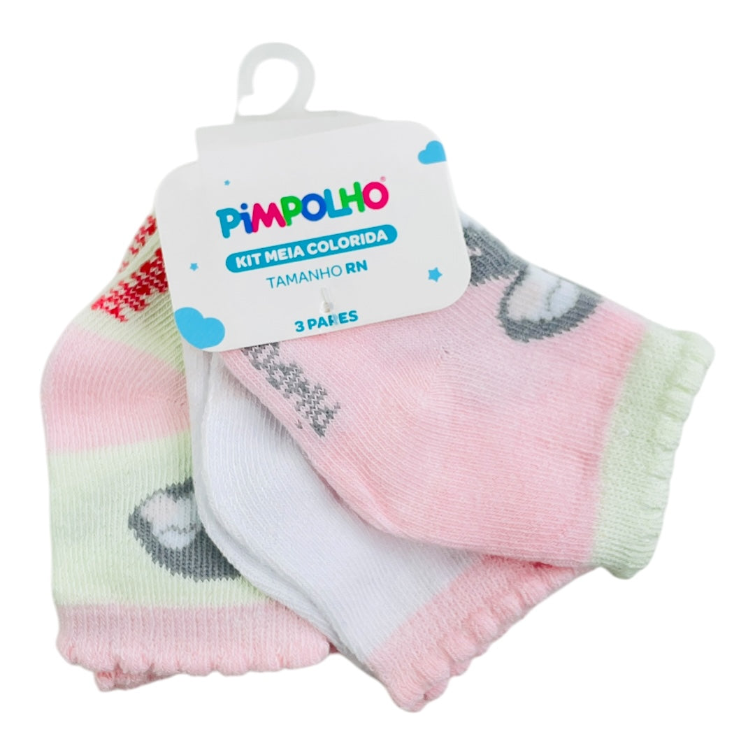 Kit Meia Pimpolho Colorida Rn Com 3 Peças