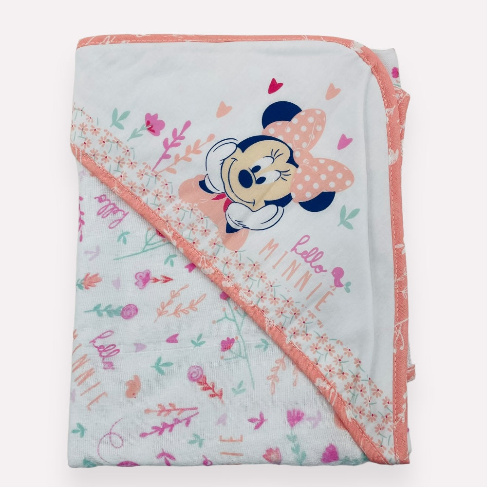 Toalha Felpuda Baby Disney Minnie Com Forro Em Fralda - Rosa - 70 X70 Cm