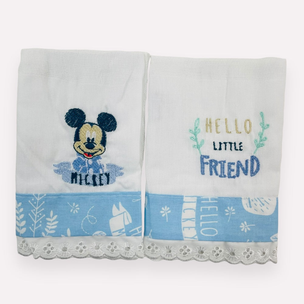 Babete Disney Baby Mickey Bordada 2 Peças- Azul - 32 X32 Cm